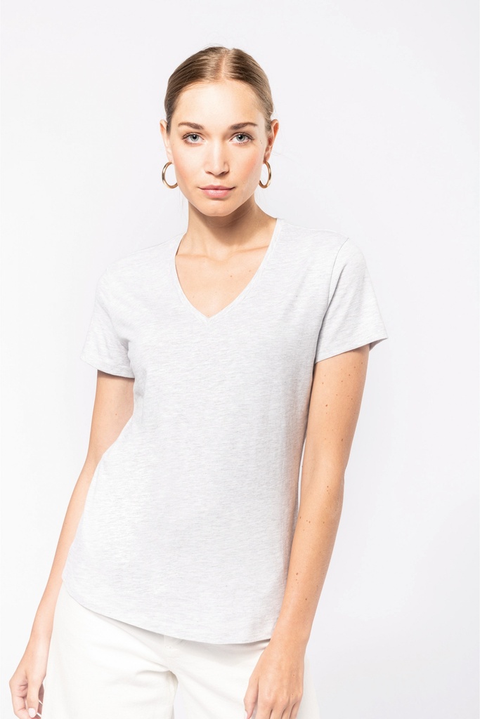 K381 - Dames T-shirt V-hals Korte Mouwen (Wit, Small)
