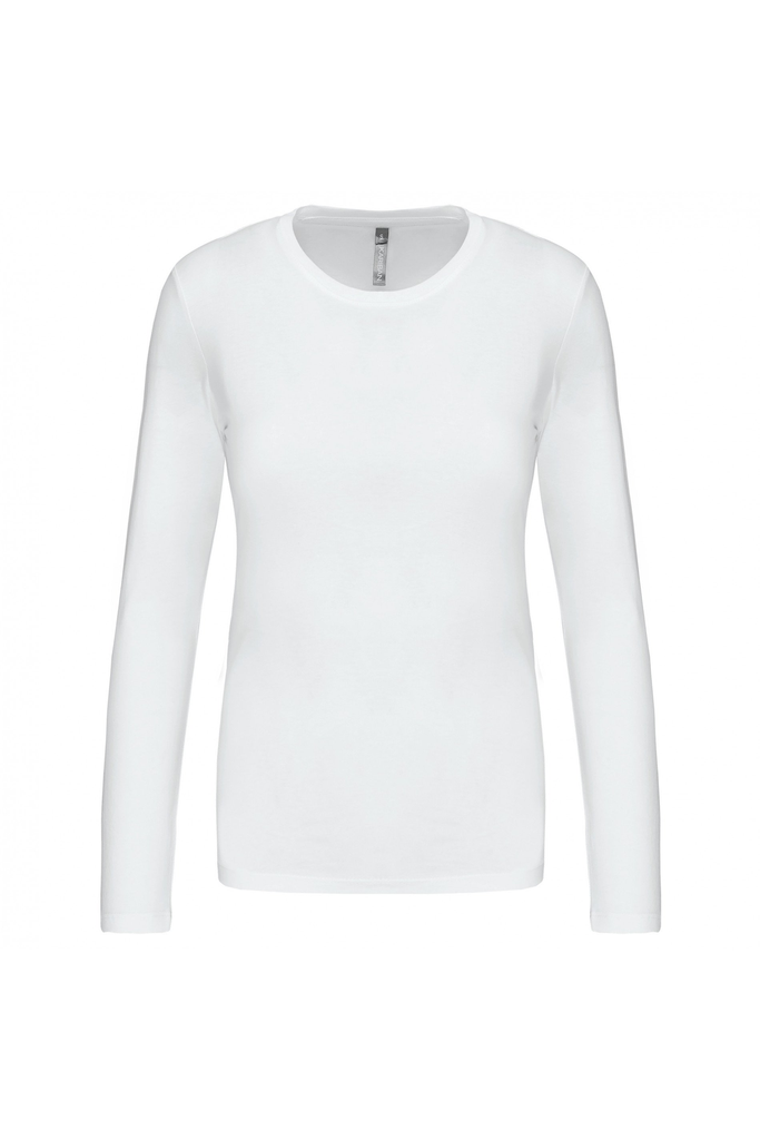 K383 - Dames t-shirt ronde hals lange mouwen (Wit, Small)