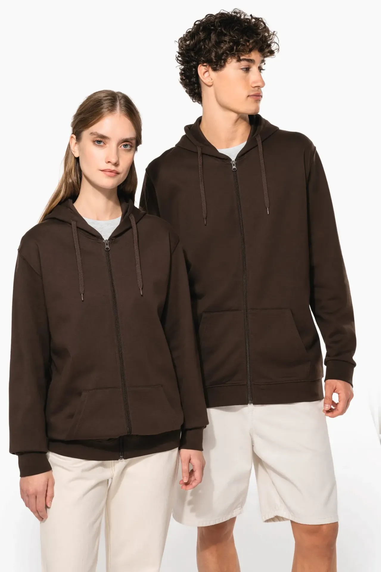 K479 - Sweater met rits en capuchon (Wit, X-Small)