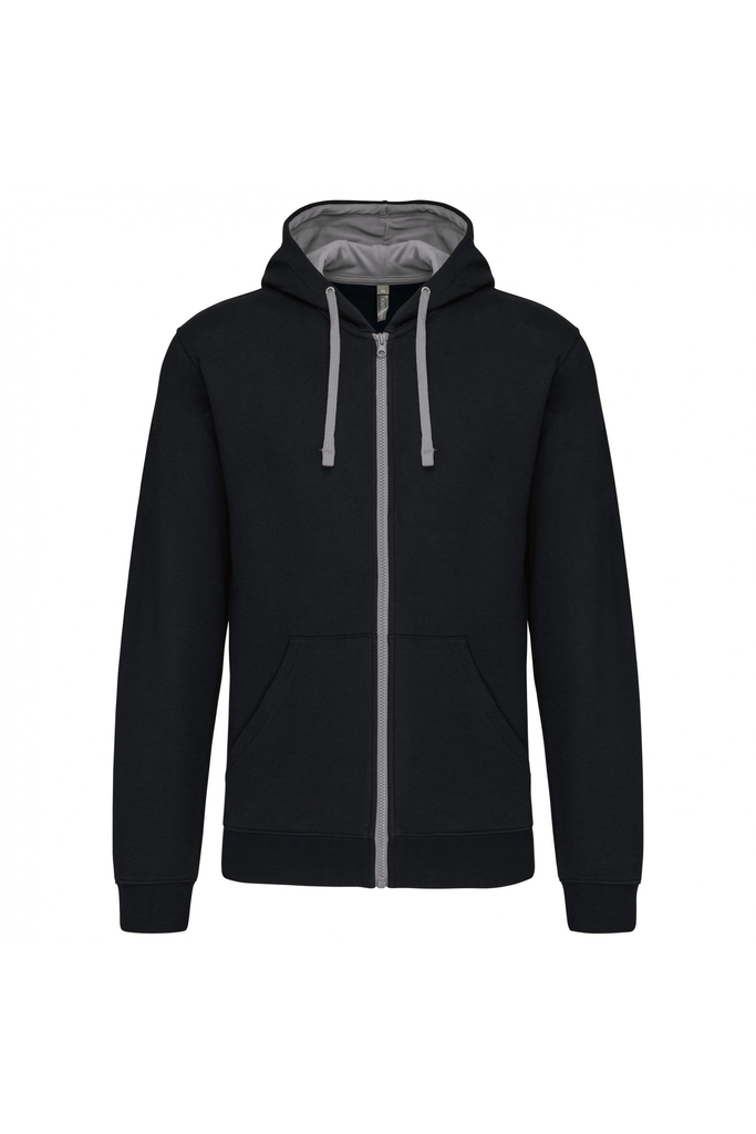 K466 - Sweater met rits en capuchon in contrasterende kleur (Black / Fine Grey, X-Small)